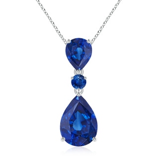 14x10mm AAA Pear and Round Blue Sapphire Three Stone Pendant in P950 Platinum