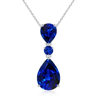 14x10mm Lab-Grown Pear and Round Blue Sapphire Three Stone Pendant in P950 Platinum