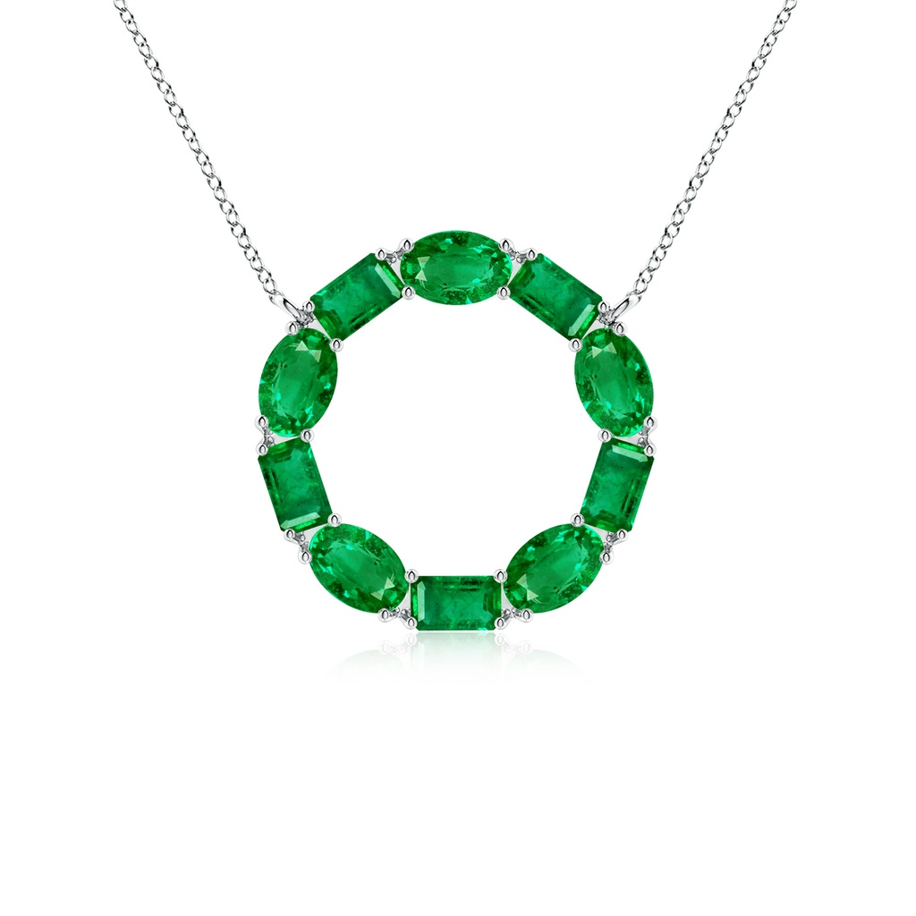 5x3mm AAA Emerald-Cut and Oval Emerald Circle of Life Pendant in White Gold 