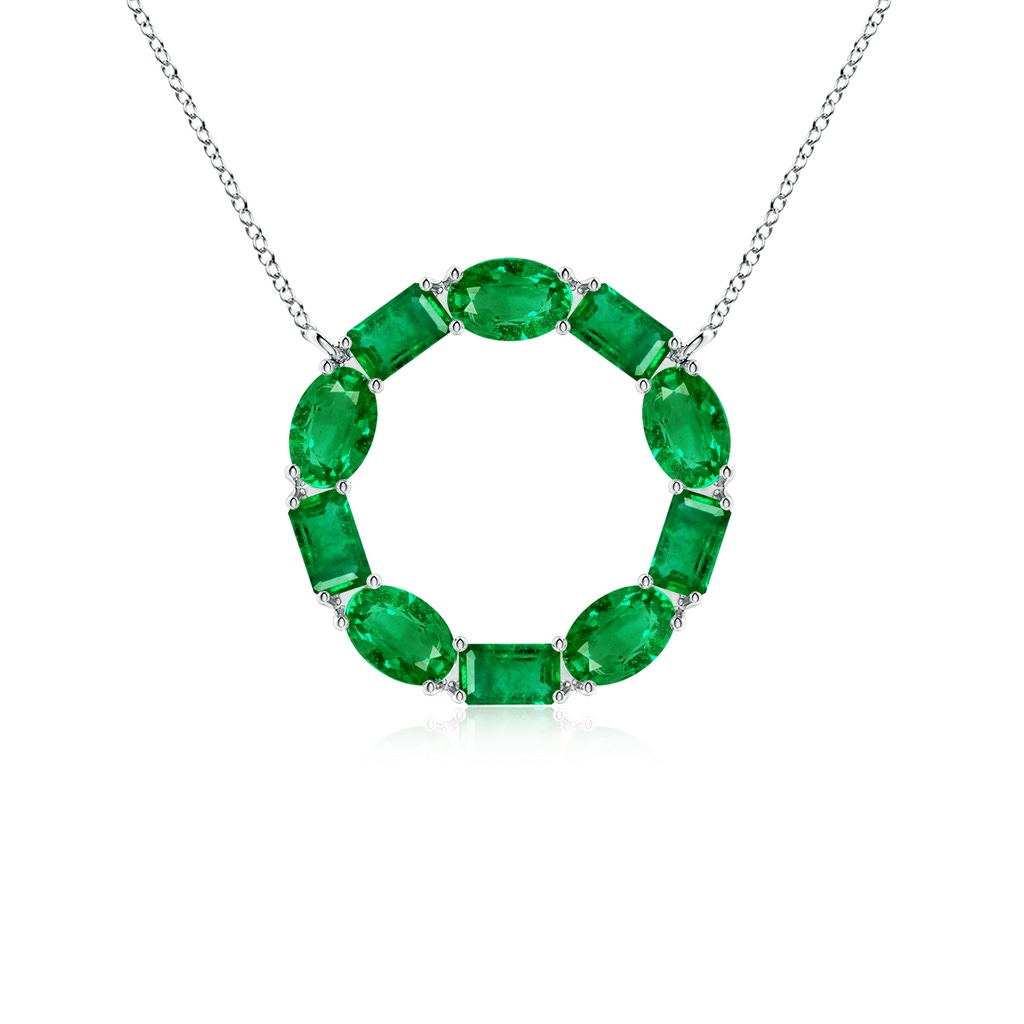 5x3mm AAA Emerald-Cut and Oval Emerald Circle of Life Pendant in White Gold