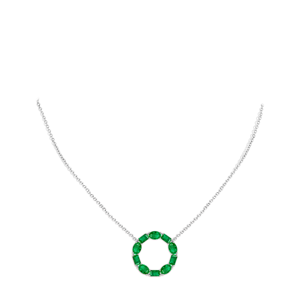 5x3mm AAA Emerald-Cut and Oval Emerald Circle of Life Pendant in White Gold pen
