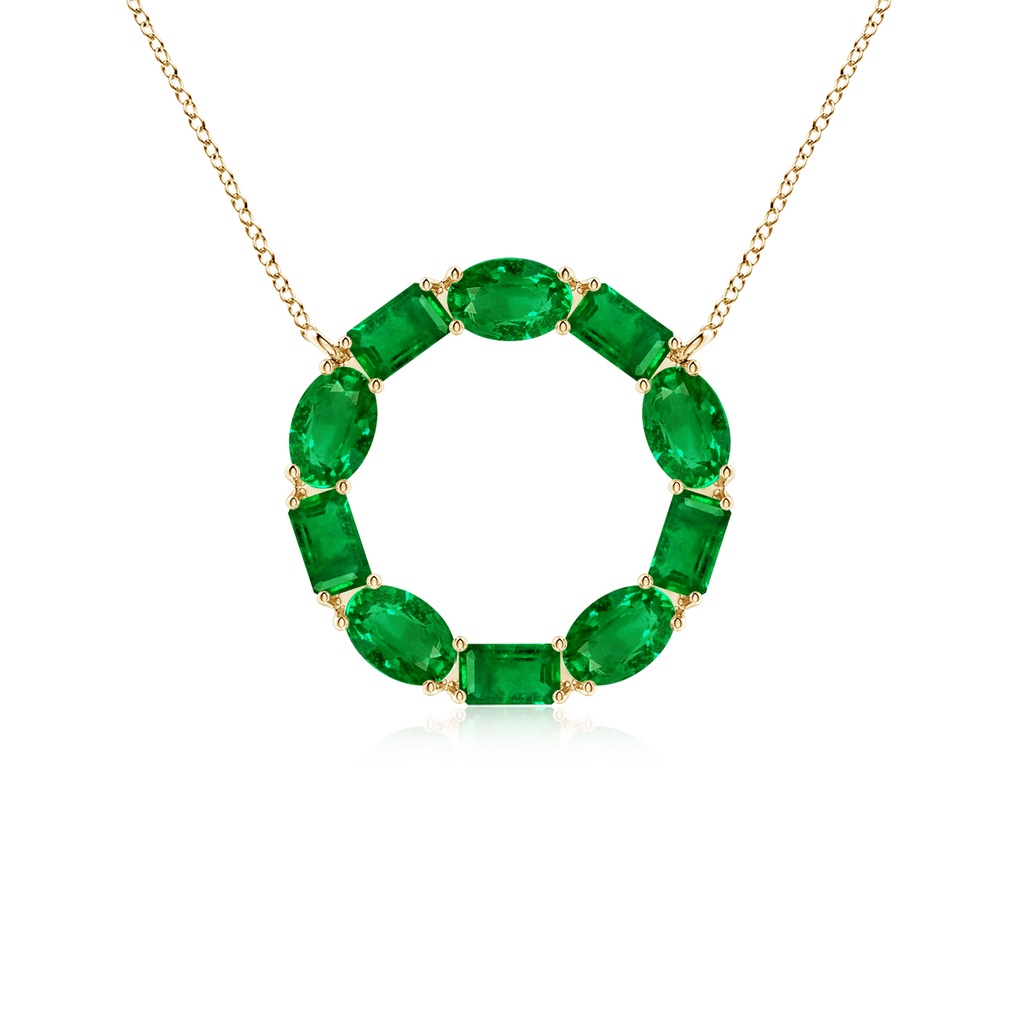 5x3mm AAAA Emerald-Cut and Oval Emerald Circle of Life Pendant in Yellow Gold