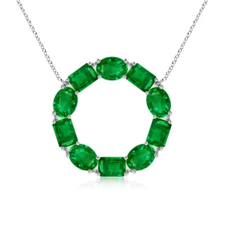 6x4mm AAAA Emerald-Cut and Oval Emerald Circle of Life Pendant in S999 Silver