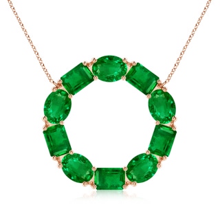 7x5mm AAAA Emerald-Cut and Oval Emerald Circle of Life Pendant in Rose Gold