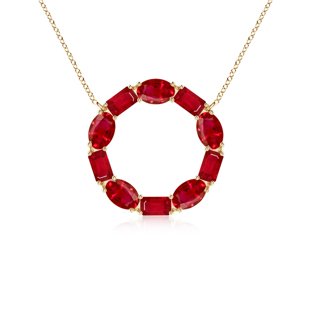 5x3mm AAA Emerald-Cut and Oval Ruby Circle of Life Pendant in Yellow Gold