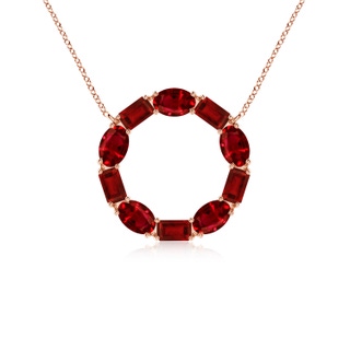 5x3mm AAAA Emerald-Cut and Oval Ruby Circle of Life Pendant in 18K Rose Gold