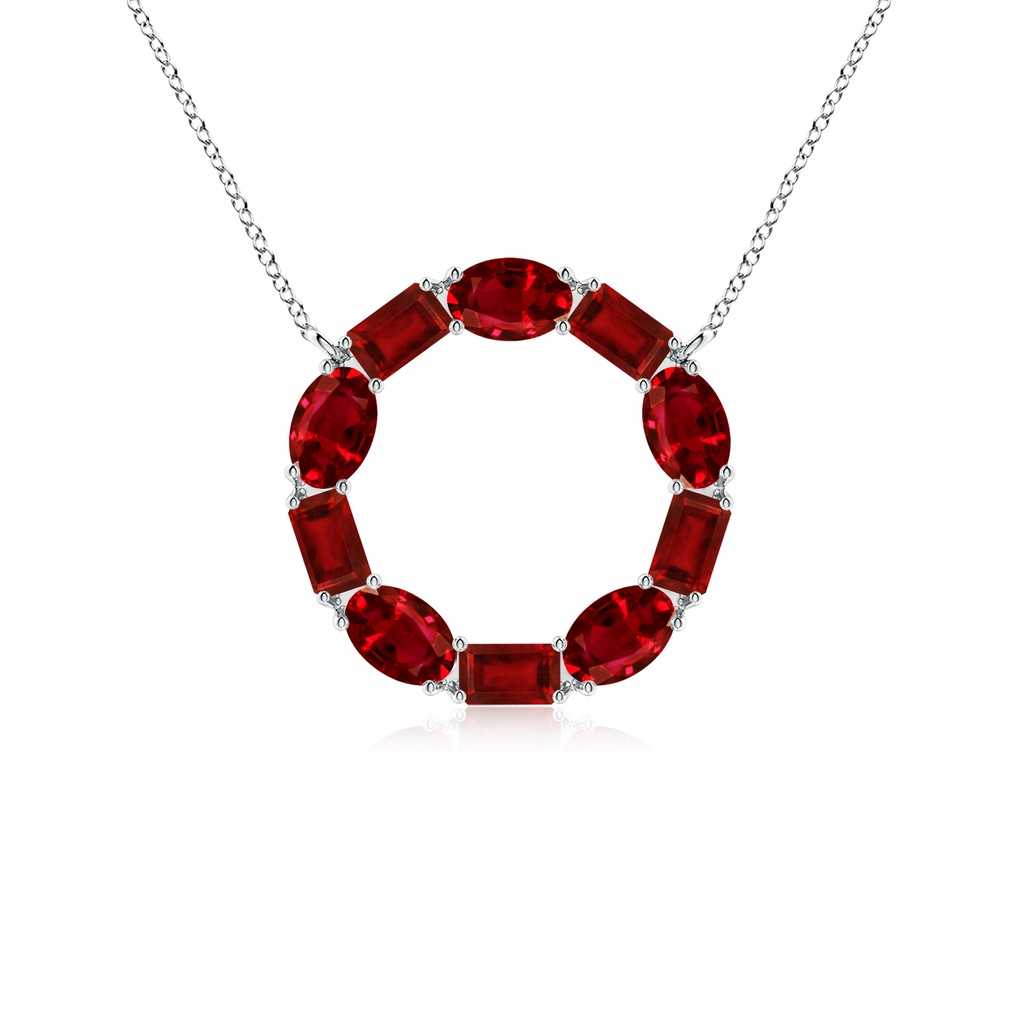5x3mm AAAA Emerald-Cut and Oval Ruby Circle of Life Pendant in P950 Platinum
