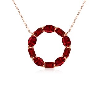 5x3mm AAAA Emerald-Cut and Oval Ruby Circle of Life Pendant in Rose Gold