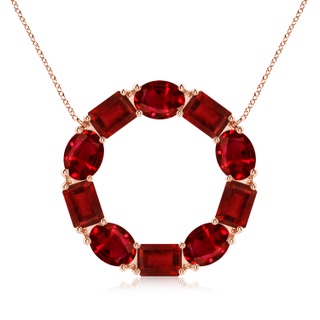7x5mm AAAA Emerald-Cut and Oval Ruby Circle of Life Pendant in 9K Rose Gold