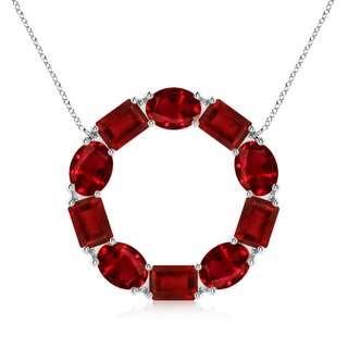 7x5mm AAAA Emerald-Cut and Oval Ruby Circle of Life Pendant in P950 Platinum
