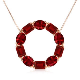 7x5mm AAAA Emerald-Cut and Oval Ruby Circle of Life Pendant in Rose Gold