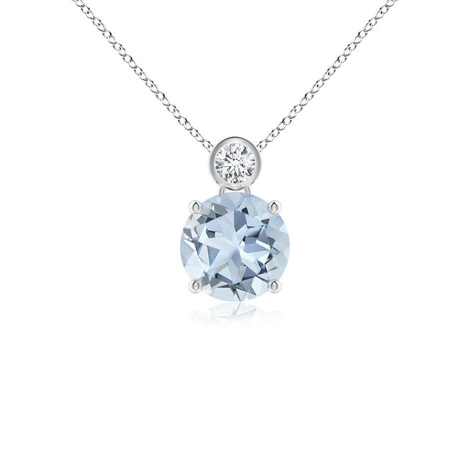 7mm A Round Aquamarine Pendant with Bezel-Set Diamond in P950 Platinum 