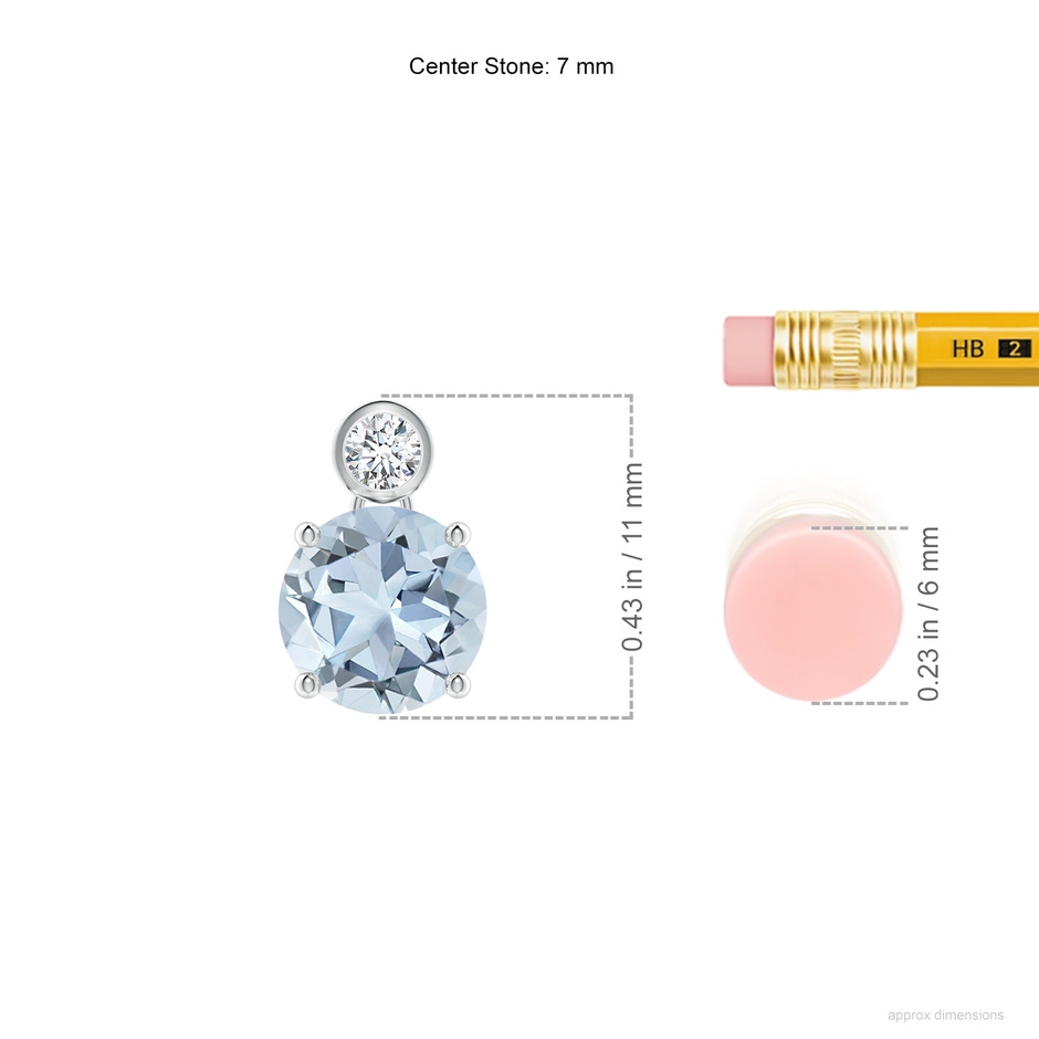 7mm A Round Aquamarine Pendant with Bezel-Set Diamond in P950 Platinum ruler