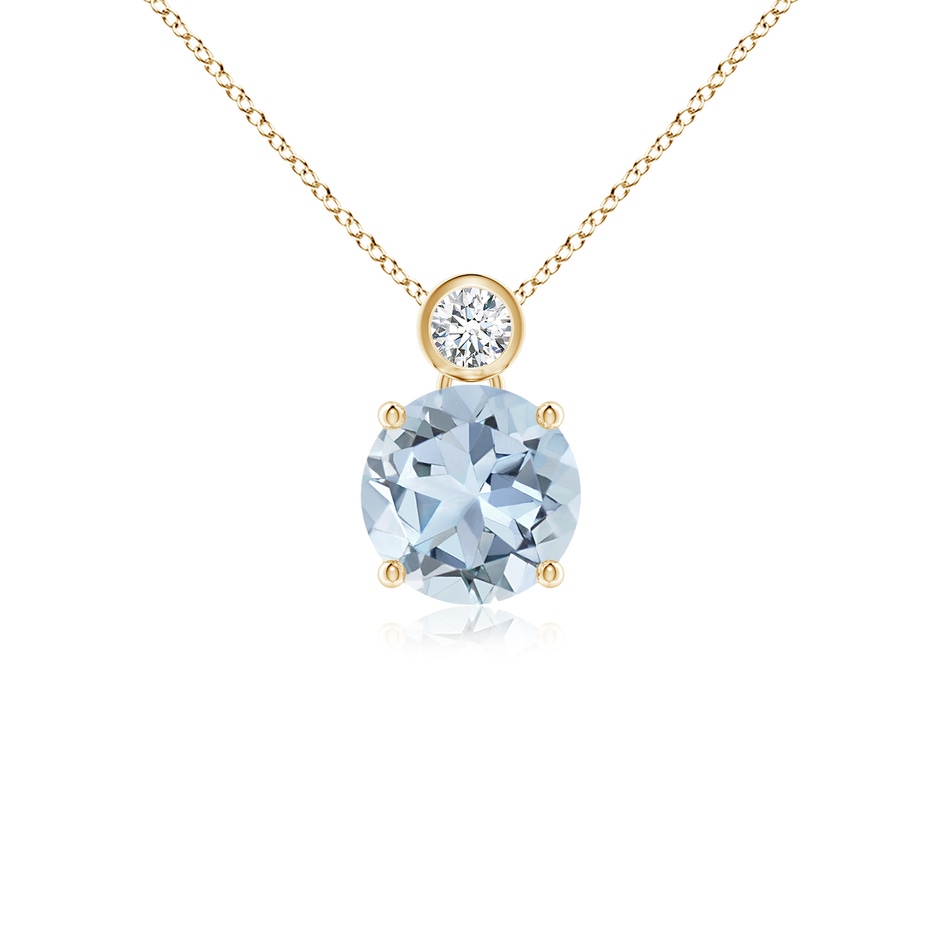 7mm A Round Aquamarine Pendant with Bezel-Set Diamond in Yellow Gold 