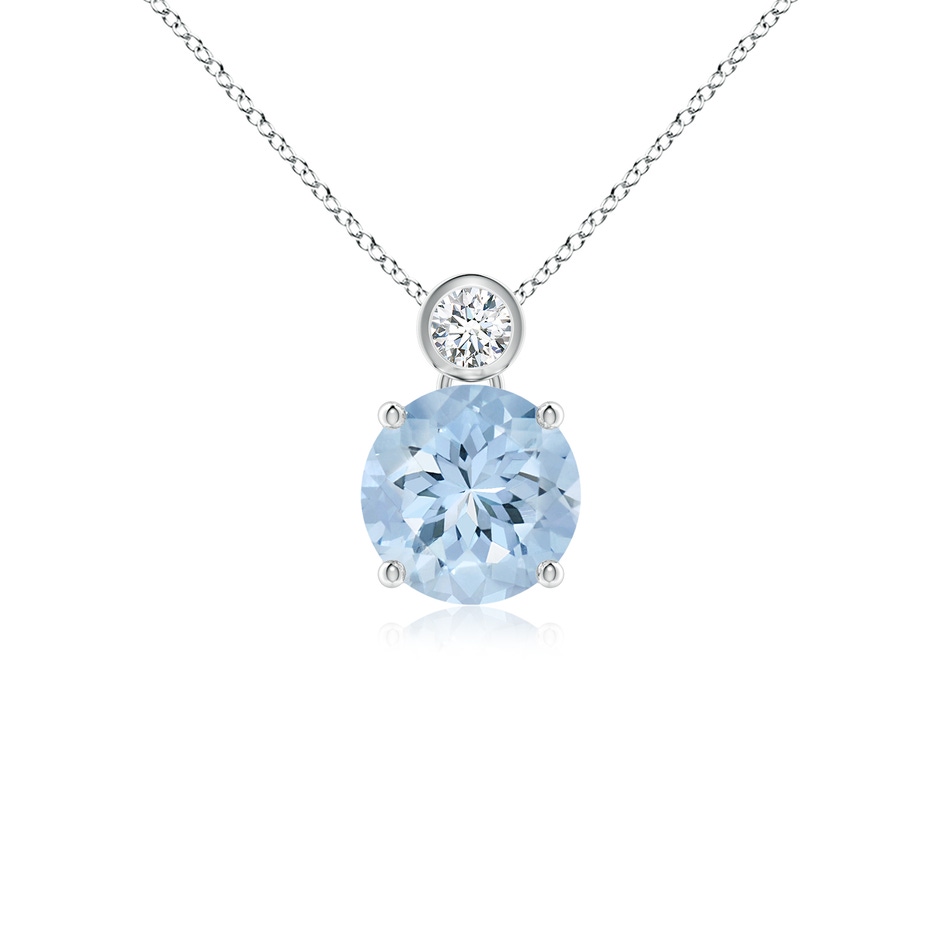 7mm AA Round Aquamarine Pendant with Bezel-Set Diamond in White Gold 