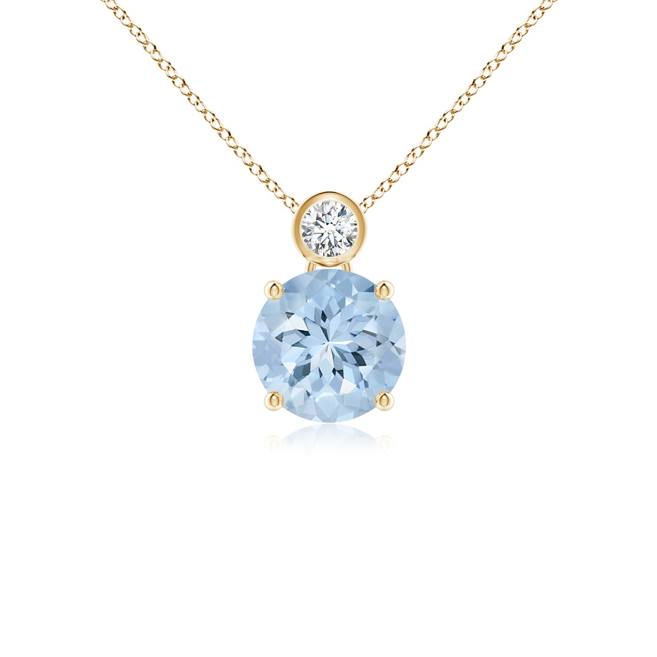7mm AA Round Aquamarine Pendant with Bezel-Set Diamond in Yellow Gold 