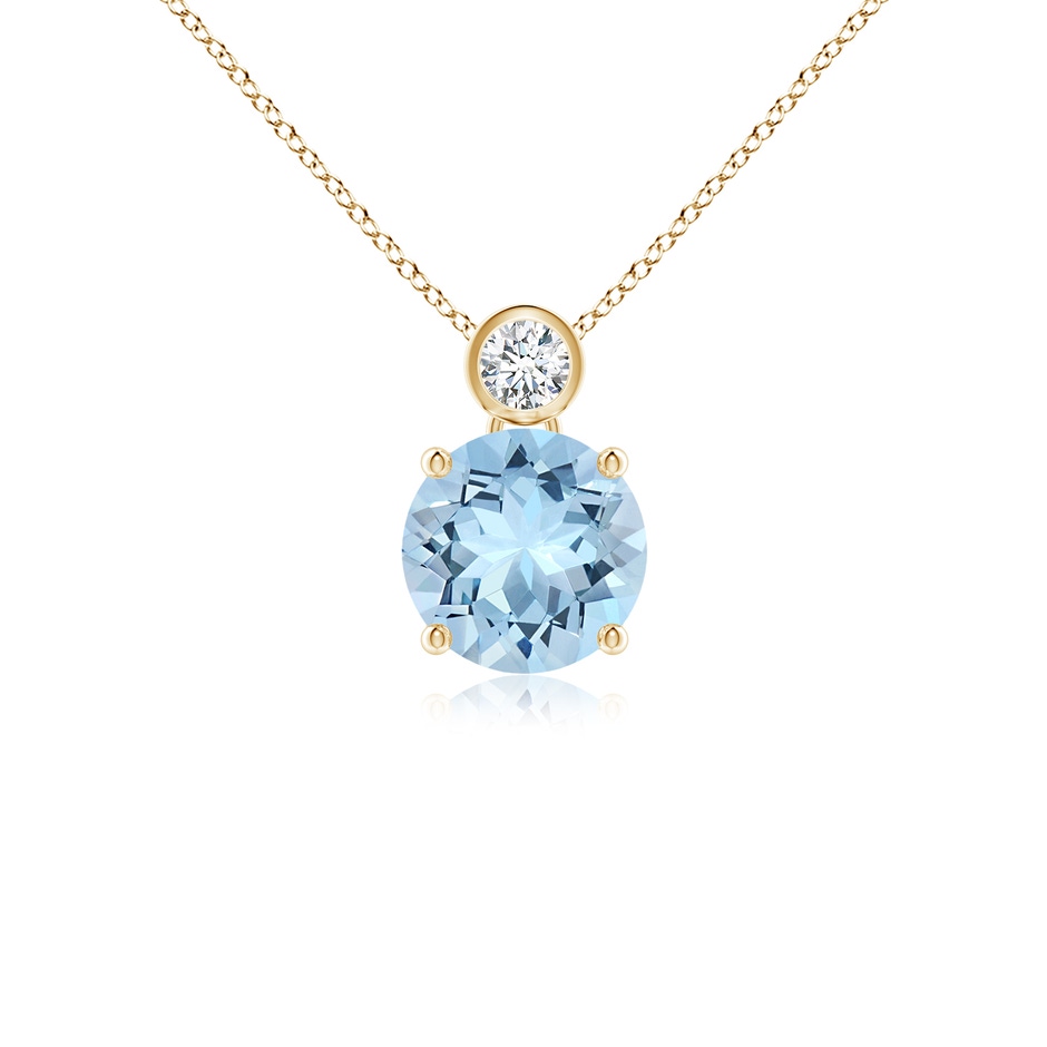 7mm AAA Round Aquamarine Pendant with Bezel-Set Diamond in Yellow Gold 