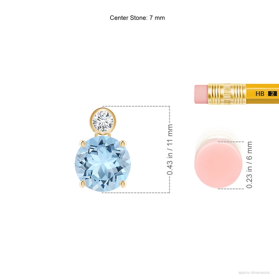 7mm AAA Round Aquamarine Pendant with Bezel-Set Diamond in Yellow Gold ruler