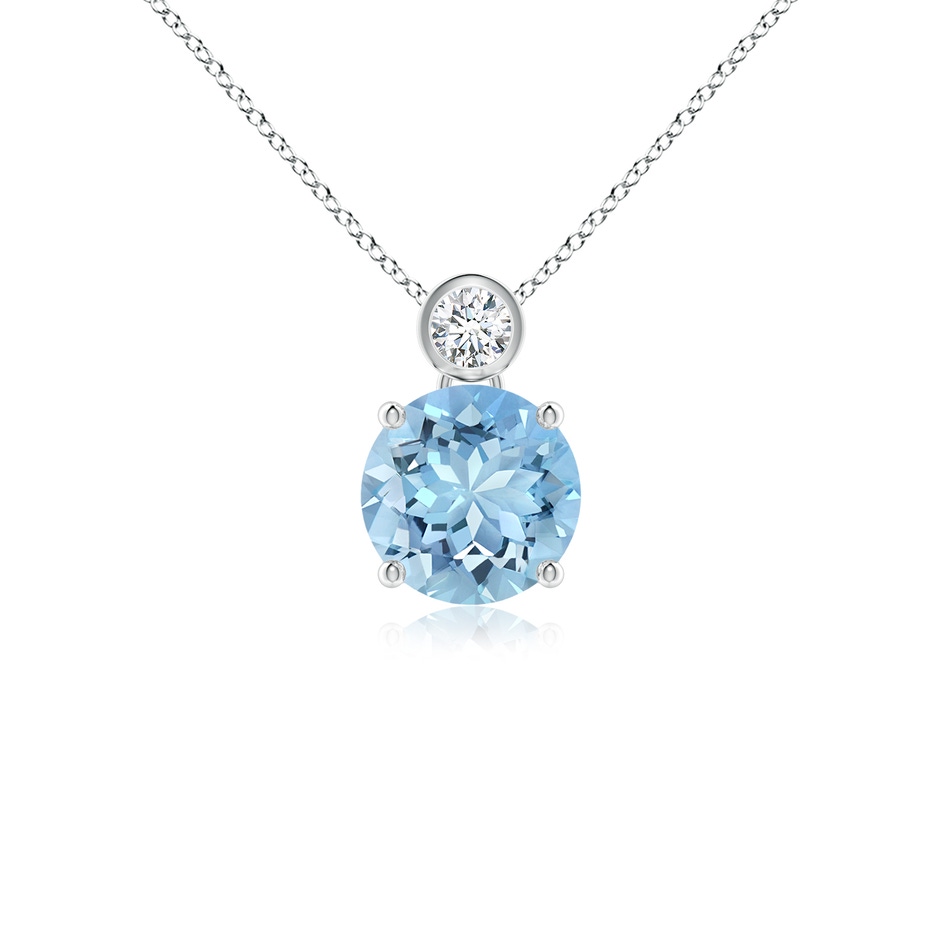 7mm AAAA Round Aquamarine Pendant with Bezel-Set Diamond in P950 Platinum 