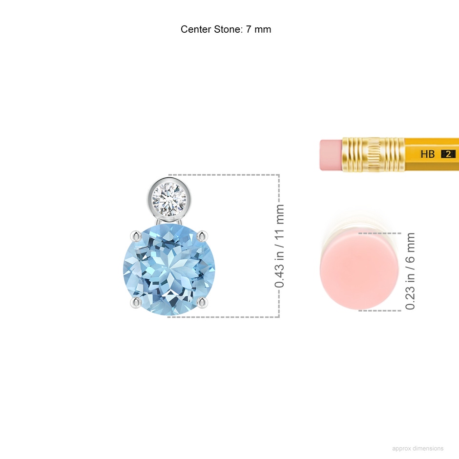 7mm AAAA Round Aquamarine Pendant with Bezel-Set Diamond in P950 Platinum ruler