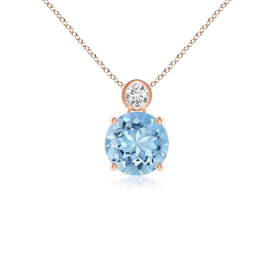 7mm AAAA Round Aquamarine Pendant with Bezel-Set Diamond in Rose Gold 