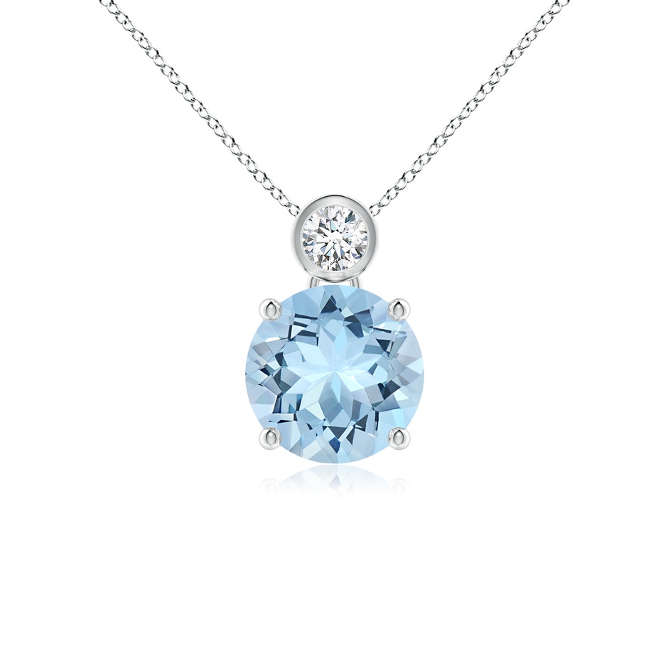 8mm AAA Round Aquamarine Pendant with Bezel-Set Diamond in S999 Silver 