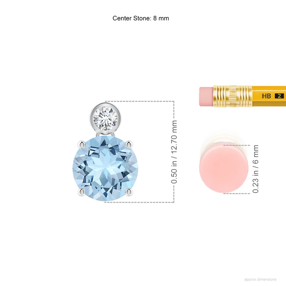 8mm AAA Round Aquamarine Pendant with Bezel-Set Diamond in S999 Silver ruler