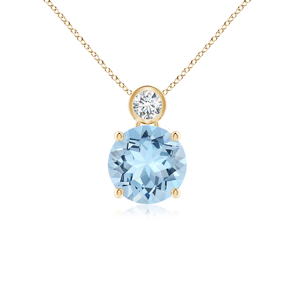 8mm AAA Round Aquamarine Pendant with Bezel-Set Diamond in Yellow Gold 