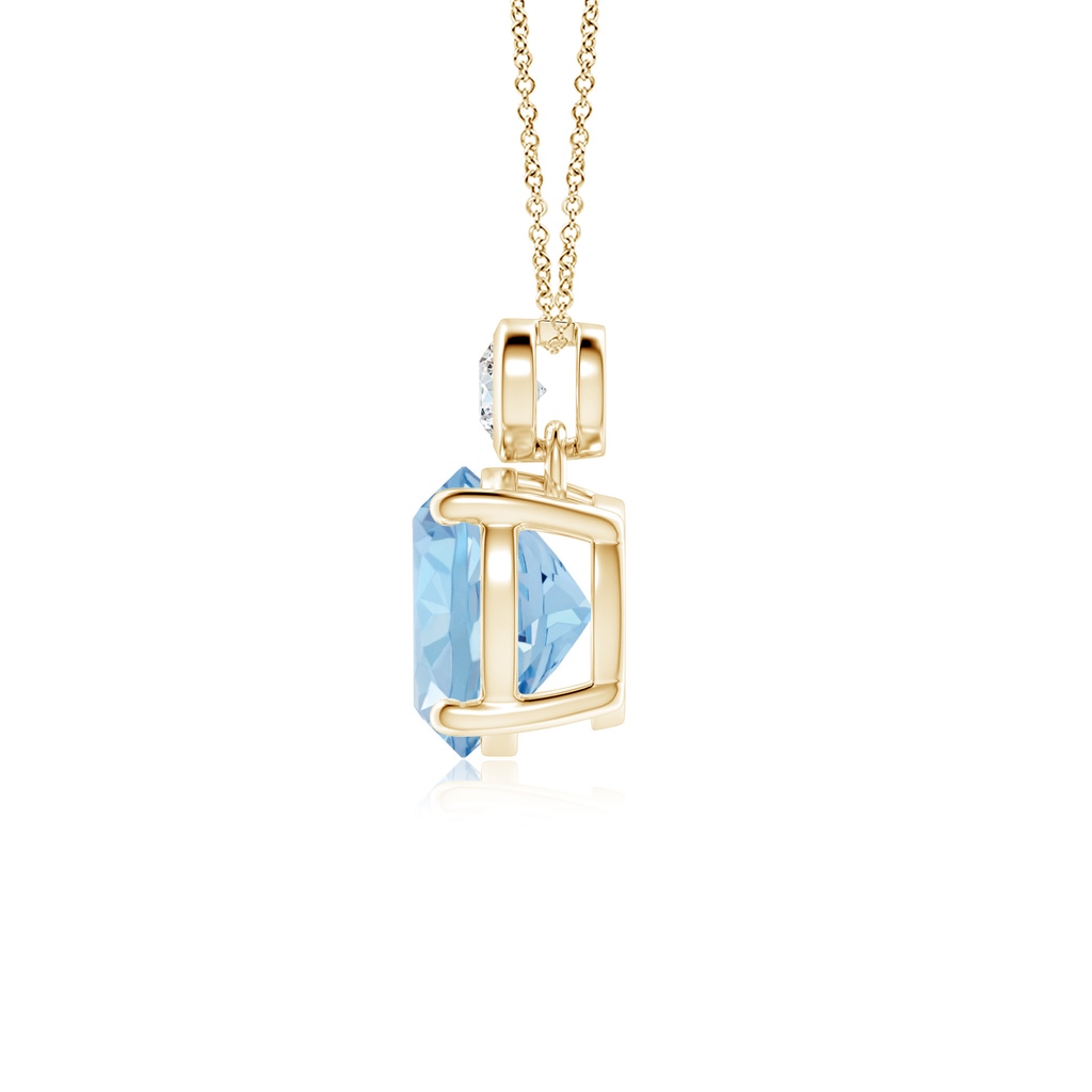 8mm AAA Round Aquamarine Pendant with Bezel-Set Diamond in Yellow Gold - side 199