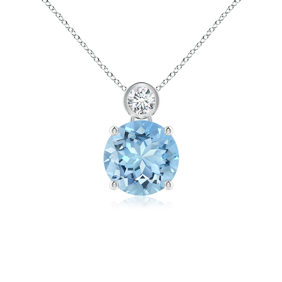 8mm AAAA Round Aquamarine Pendant with Bezel-Set Diamond in White Gold 