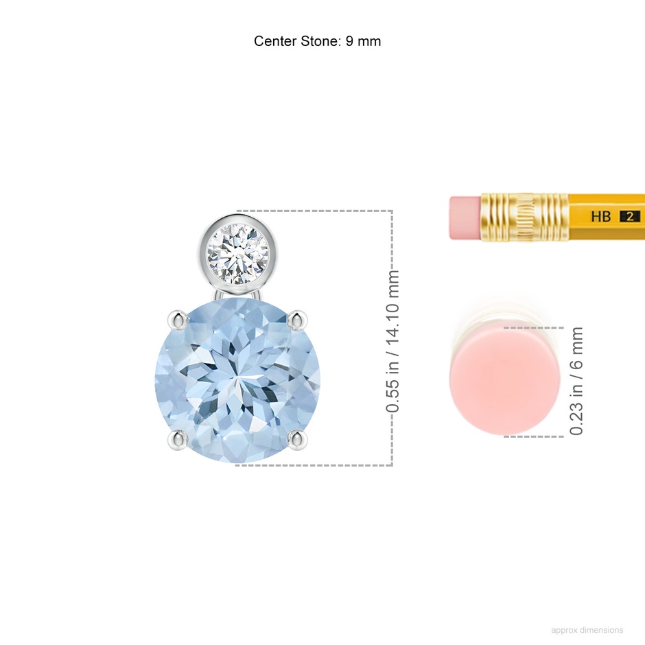 9mm AA Round Aquamarine Pendant with Bezel-Set Diamond in White Gold ruler