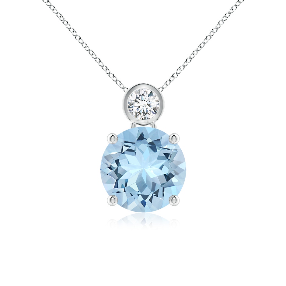 9mm AAA Round Aquamarine Pendant with Bezel-Set Diamond in White Gold 