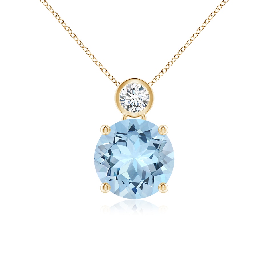 9mm AAA Round Aquamarine Pendant with Bezel-Set Diamond in Yellow Gold 