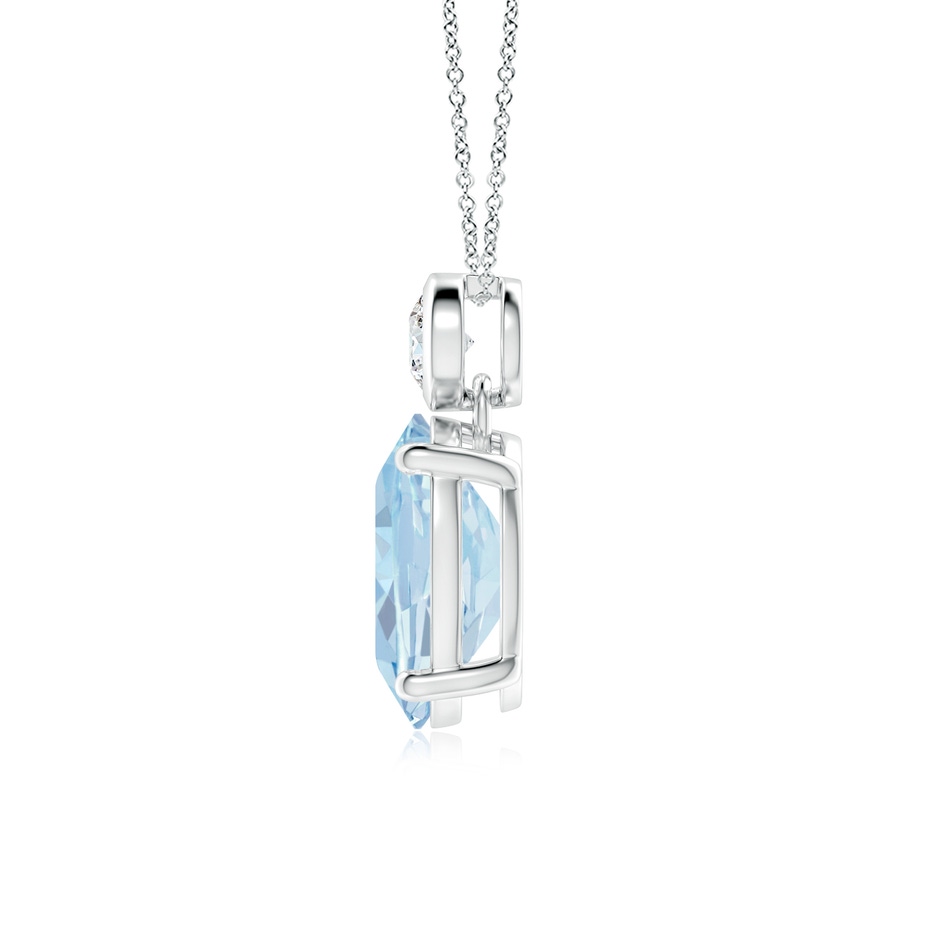 10x8mm A Oval Aquamarine Pendant with Bezel-Set Diamond in S999 Silver side 199
