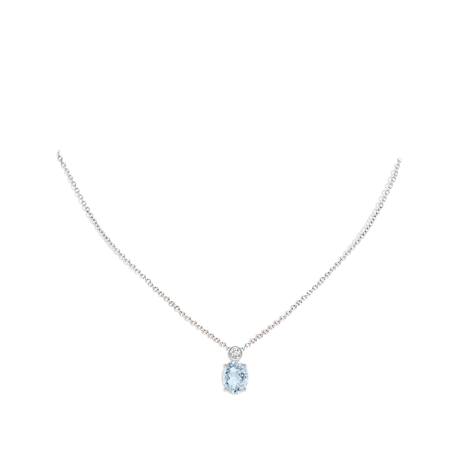 10x8mm A Oval Aquamarine Pendant with Bezel-Set Diamond in S999 Silver pen