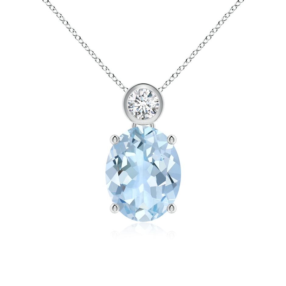 10x8mm AA Oval Aquamarine Pendant with Bezel-Set Diamond in White Gold 