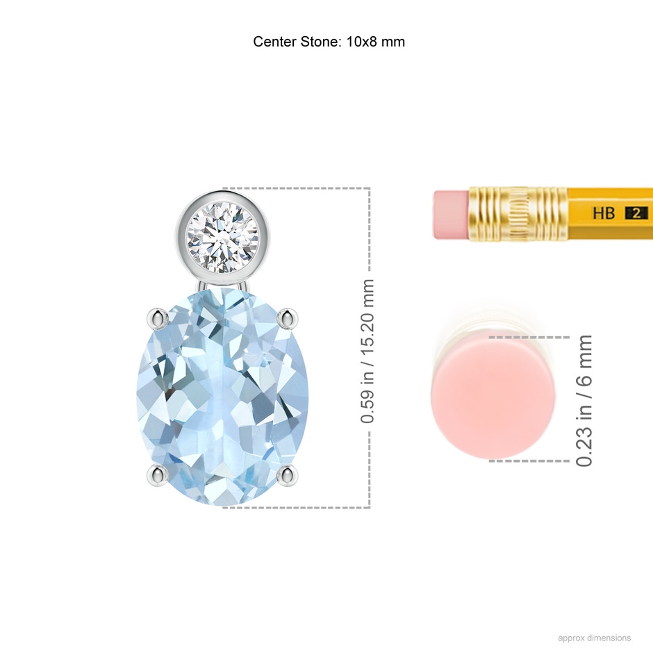 10x8mm AA Oval Aquamarine Pendant with Bezel-Set Diamond in White Gold ruler