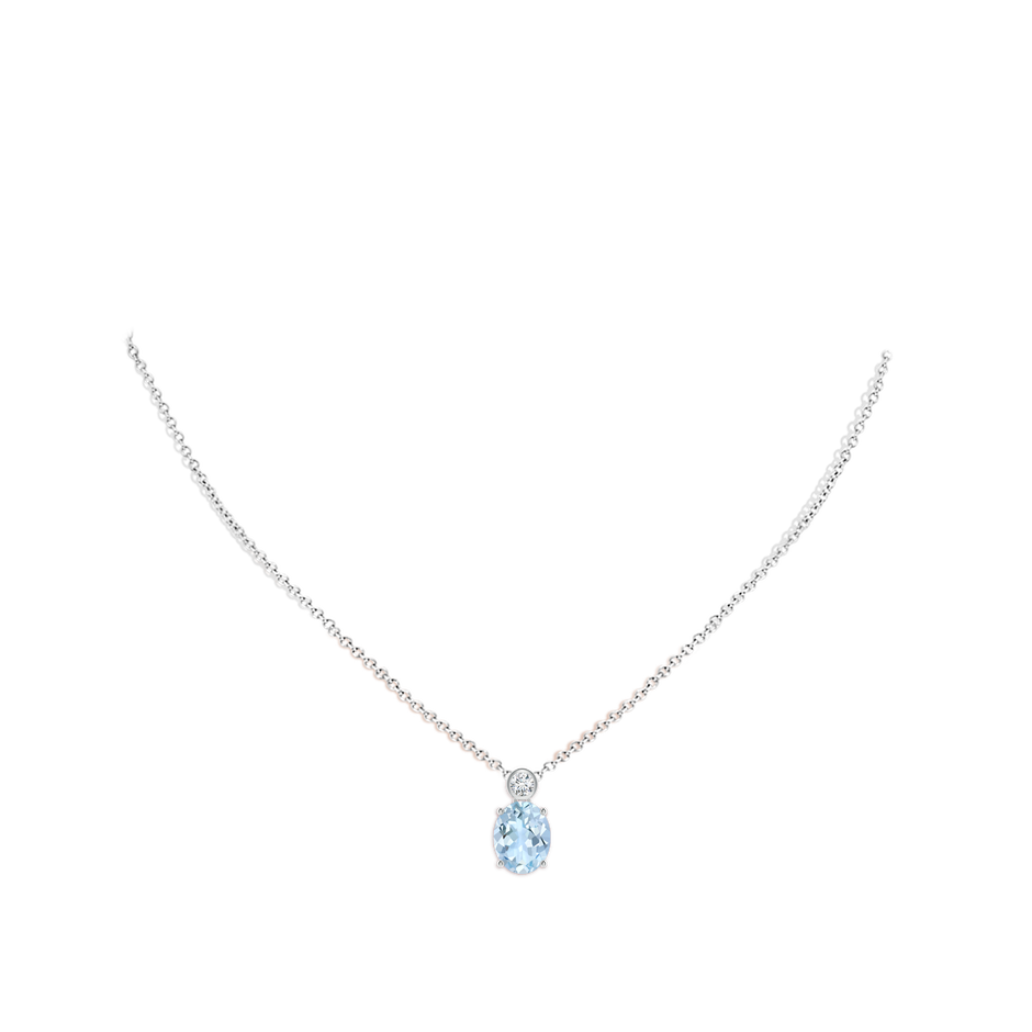 10x8mm AA Oval Aquamarine Pendant with Bezel-Set Diamond in White Gold pen