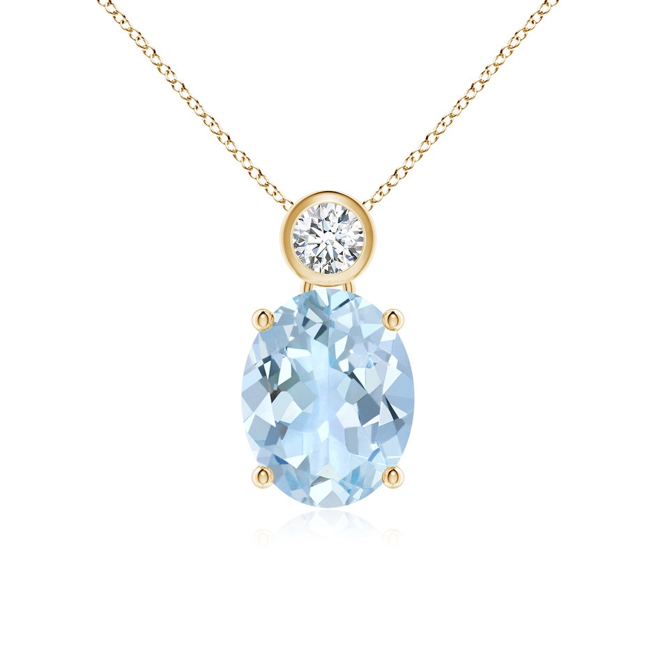 10x8mm AA Oval Aquamarine Pendant with Bezel-Set Diamond in Yellow Gold 