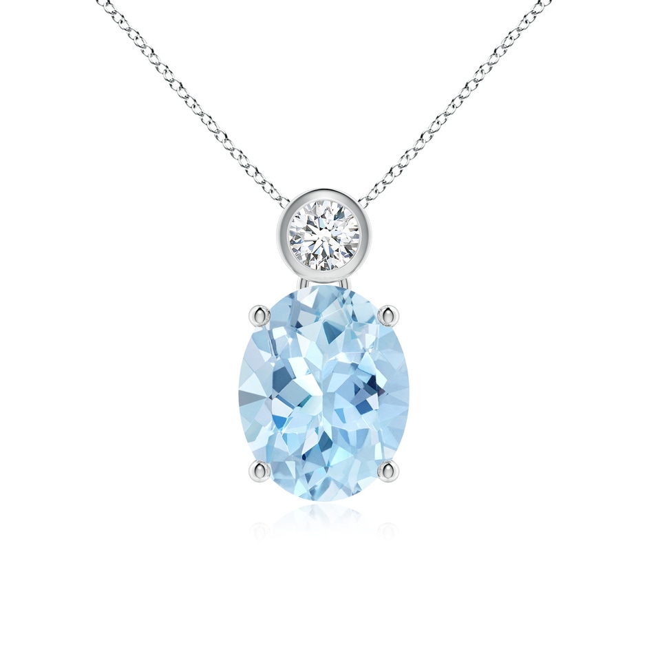 10x8mm AAA Oval Aquamarine Pendant with Bezel-Set Diamond in White Gold 