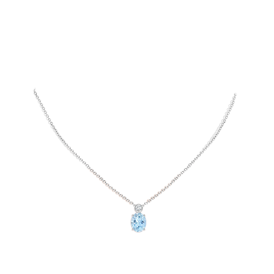 10x8mm AAA Oval Aquamarine Pendant with Bezel-Set Diamond in White Gold pen