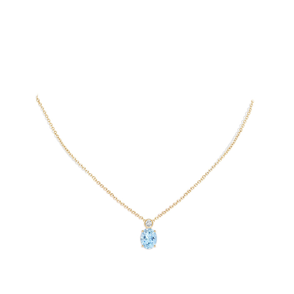 10x8mm AAA Oval Aquamarine Pendant with Bezel-Set Diamond in Yellow Gold pen