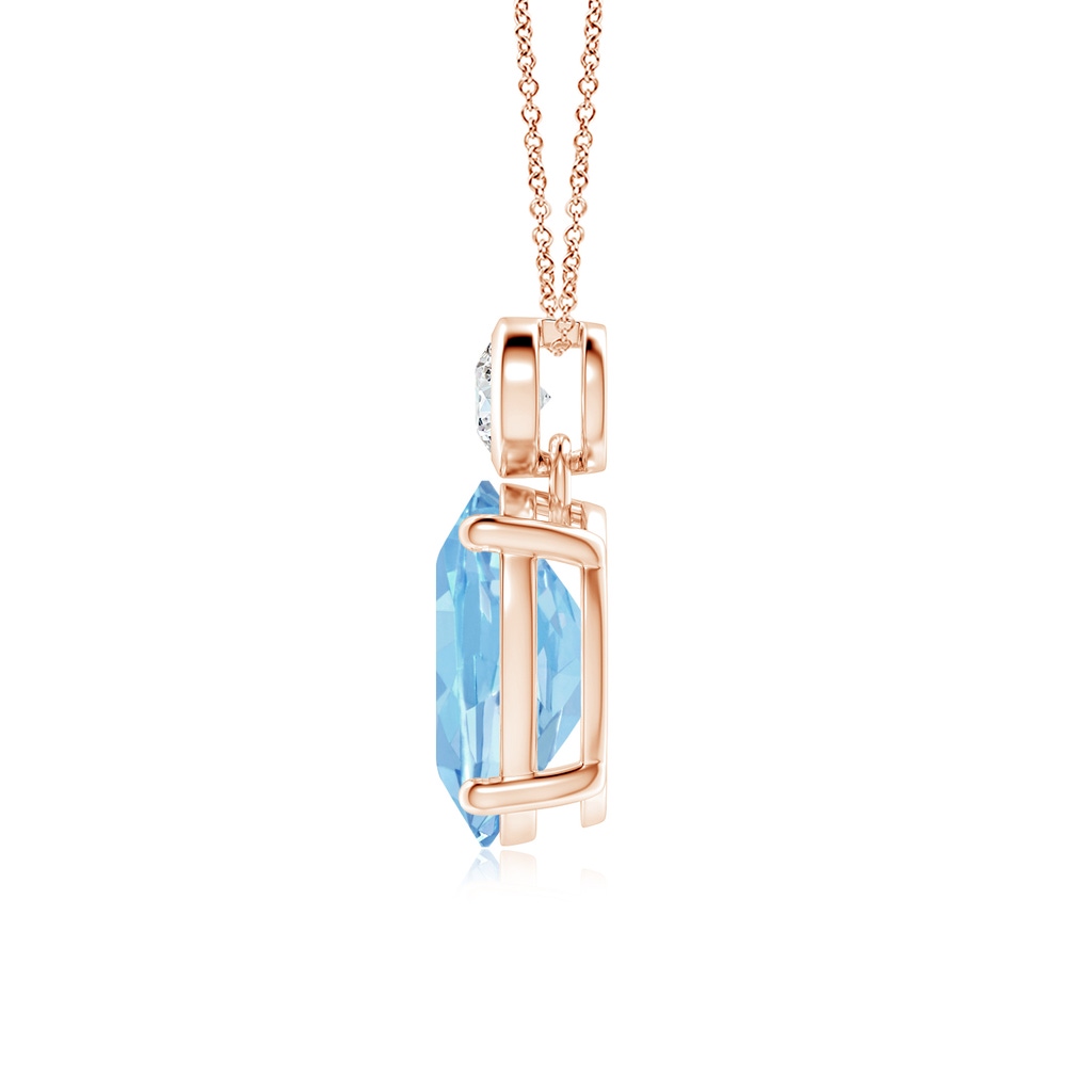 10x8mm AAAA Oval Aquamarine Pendant with Bezel-Set Diamond in Rose Gold - side 199