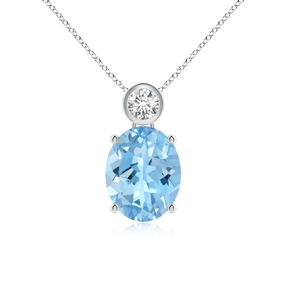 10x8mm AAAA Oval Aquamarine Pendant with Bezel-Set Diamond in White Gold 