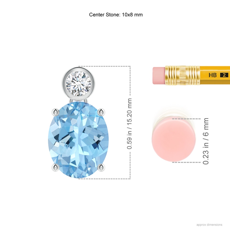 10x8mm AAAA Oval Aquamarine Pendant with Bezel-Set Diamond in White Gold ruler
