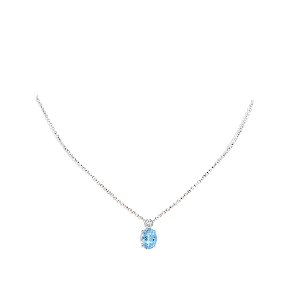 10x8mm AAAA Oval Aquamarine Pendant with Bezel-Set Diamond in White Gold pen