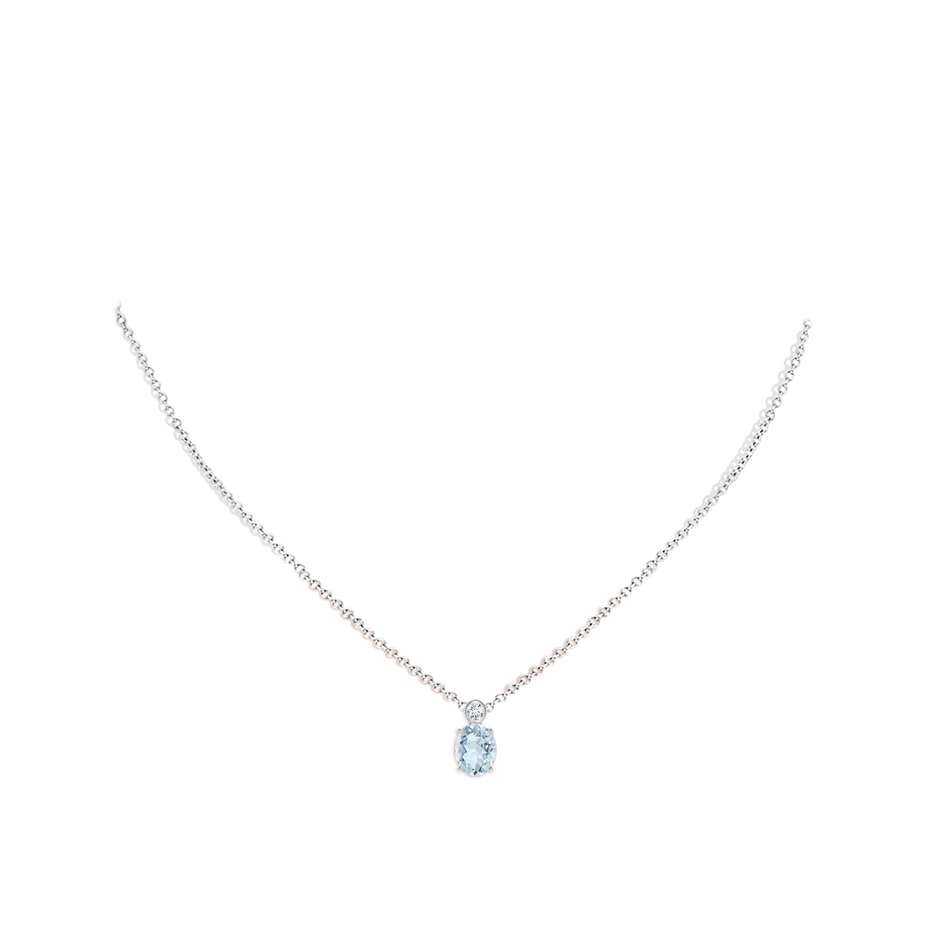 8x6mm A Oval Aquamarine Pendant with Bezel-Set Diamond in White Gold pen
