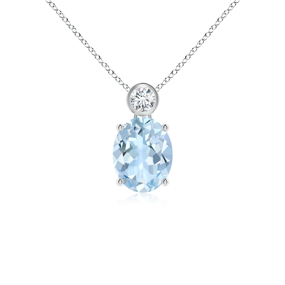 8x6mm AA Oval Aquamarine Pendant with Bezel-Set Diamond in S999 Silver 