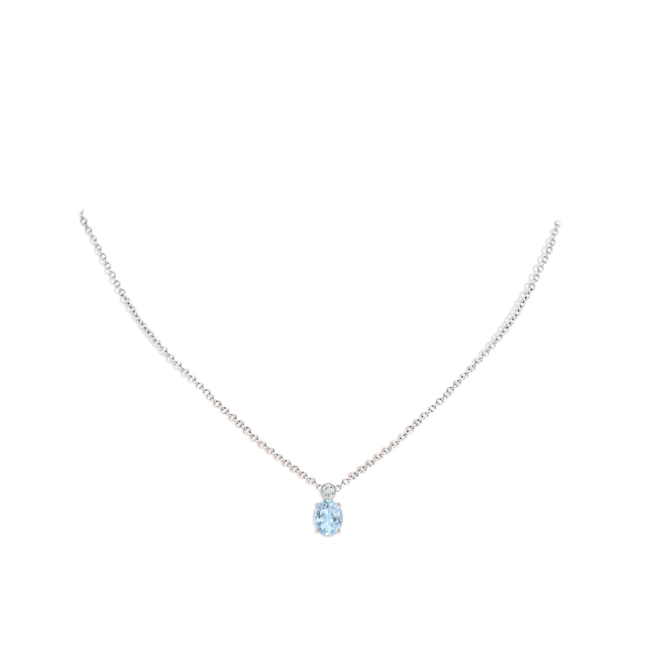 8x6mm AA Oval Aquamarine Pendant with Bezel-Set Diamond in S999 Silver pen
