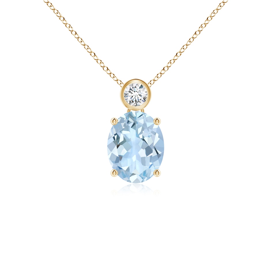 8x6mm AA Oval Aquamarine Pendant with Bezel-Set Diamond in Yellow Gold 